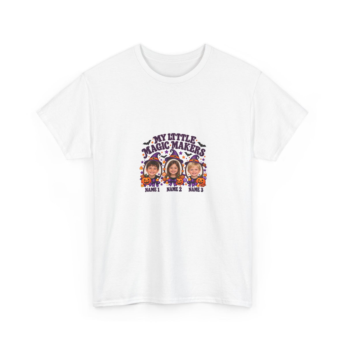 MY LITTLE MAGIC MAKERS – Personalized Halloween Mom Photo T-Shirt – 3 Kids Photos & Names