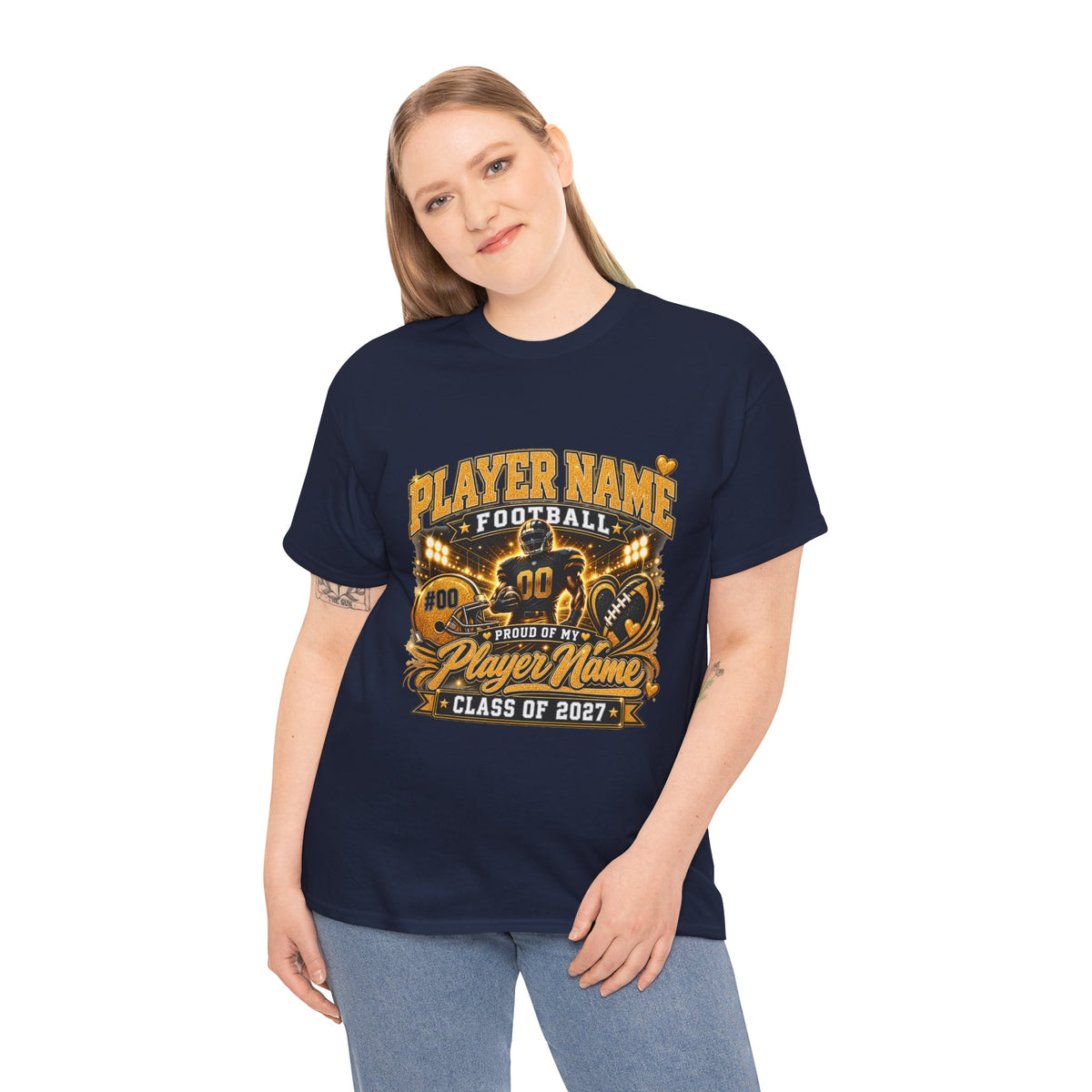 Personalized Senior Football Mom Shirt, Custom Player Name Team Number Tee, Class of 2027 Game Day Mom Shirt, Glitter Effect Football Gift