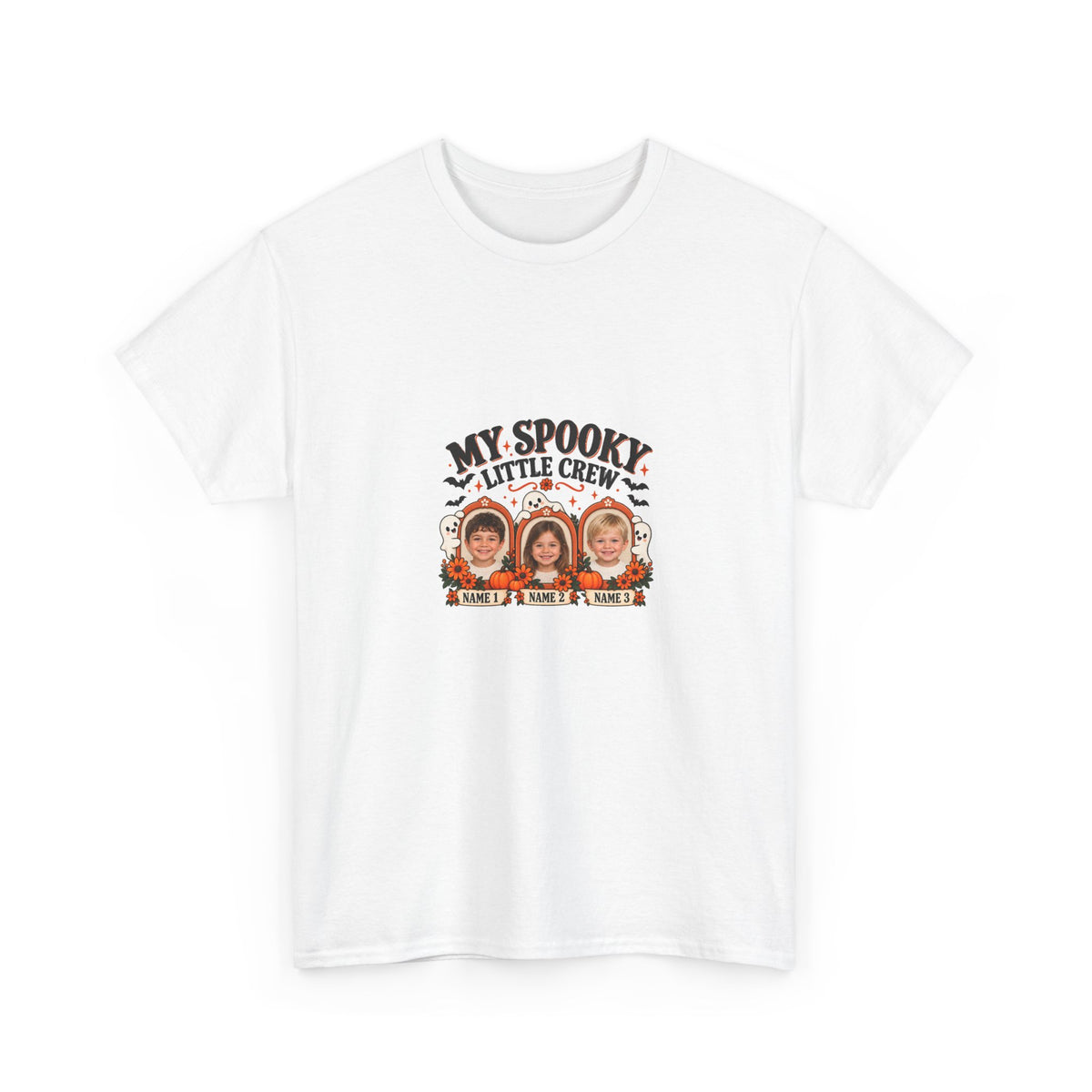 MY SPOOKY LITTLE CREW – Personalized Halloween Mom Photo T-Shirt – 3 Kids Photos & Names