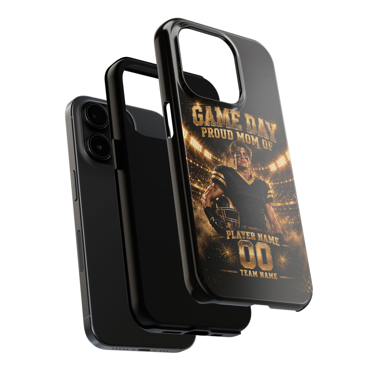 Personalized Game Day Proud Mom Photo Phone Case – Black & Gold