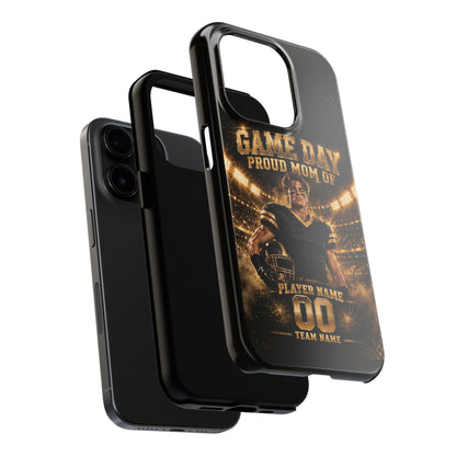 Personalized Game Day Proud Mom Photo Phone Case – Black & Gold