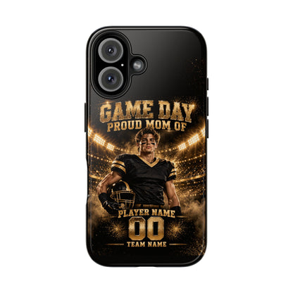 Personalized Game Day Proud Mom Photo Phone Case – Black & Gold