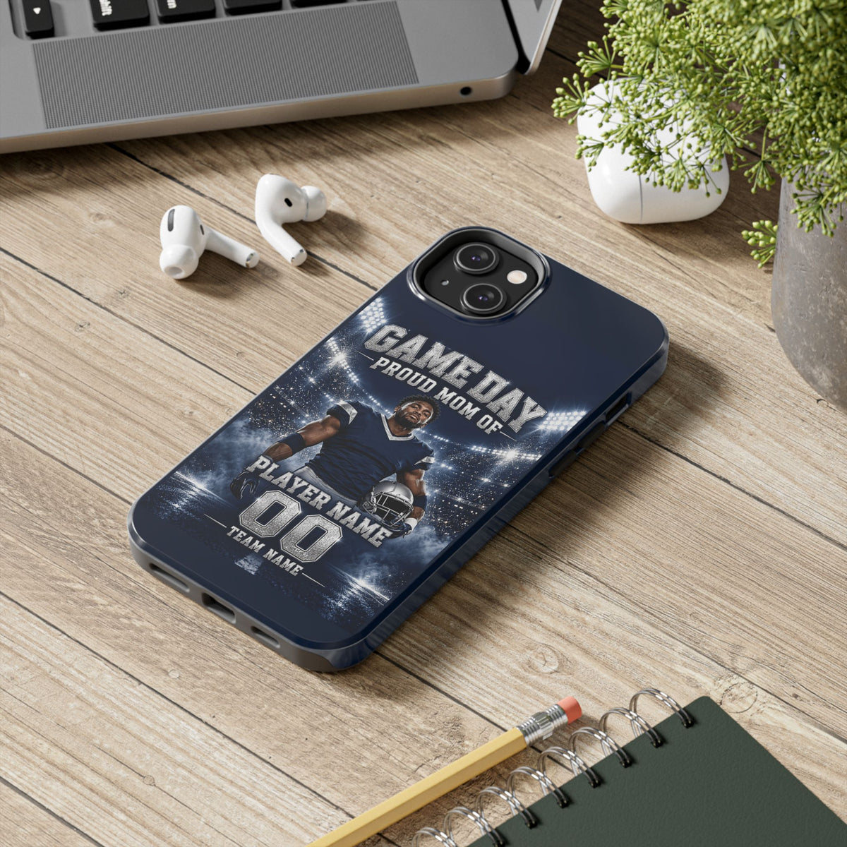 Personalized Game Day Proud Mom Photo Phone Case – Navy & Silver