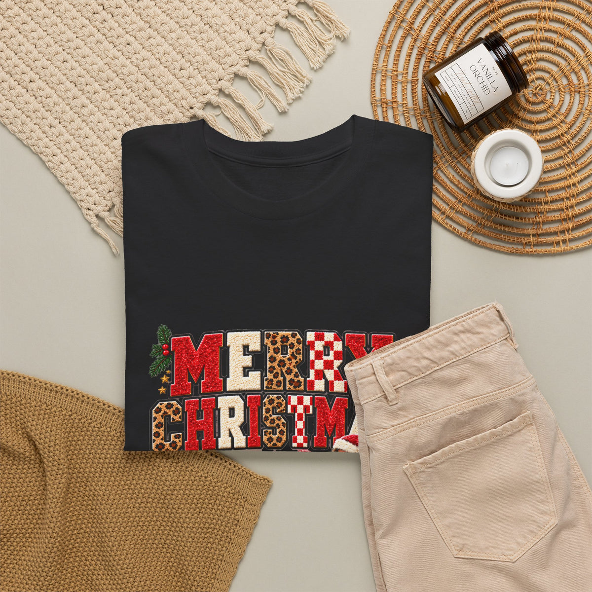 Personalized Merry Christmas Family Photo Shirt — Leopard & Printed Glitter