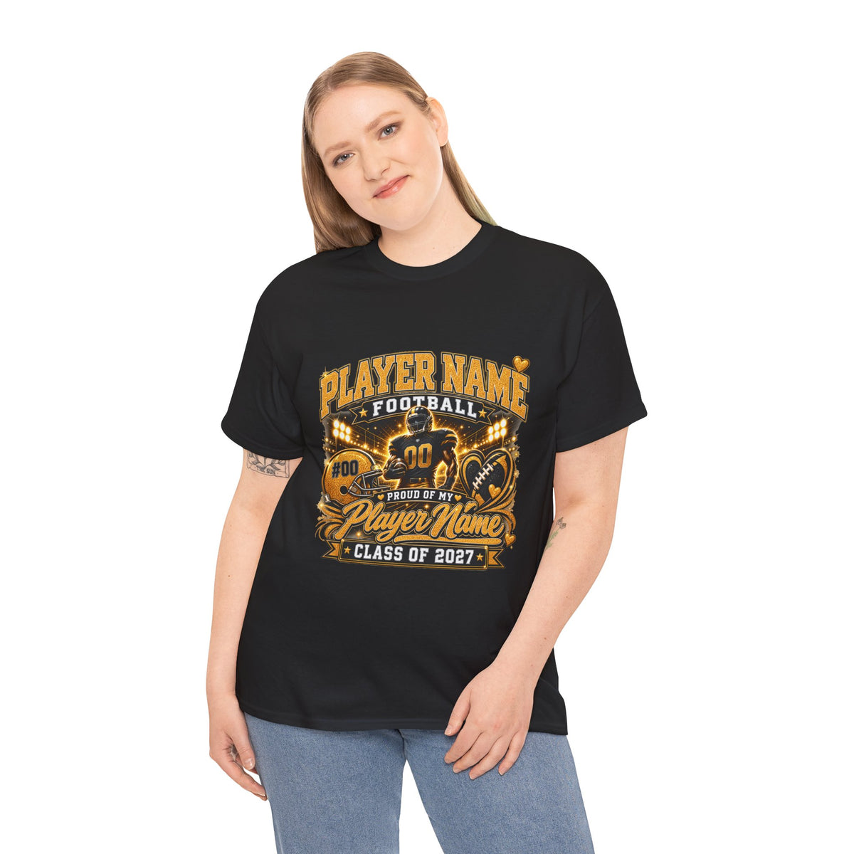 Personalized Senior Football Mom Shirt, Custom Player Name Team Number Tee, Class of 2027 Game Day Mom Shirt, Glitter Effect Football Gift