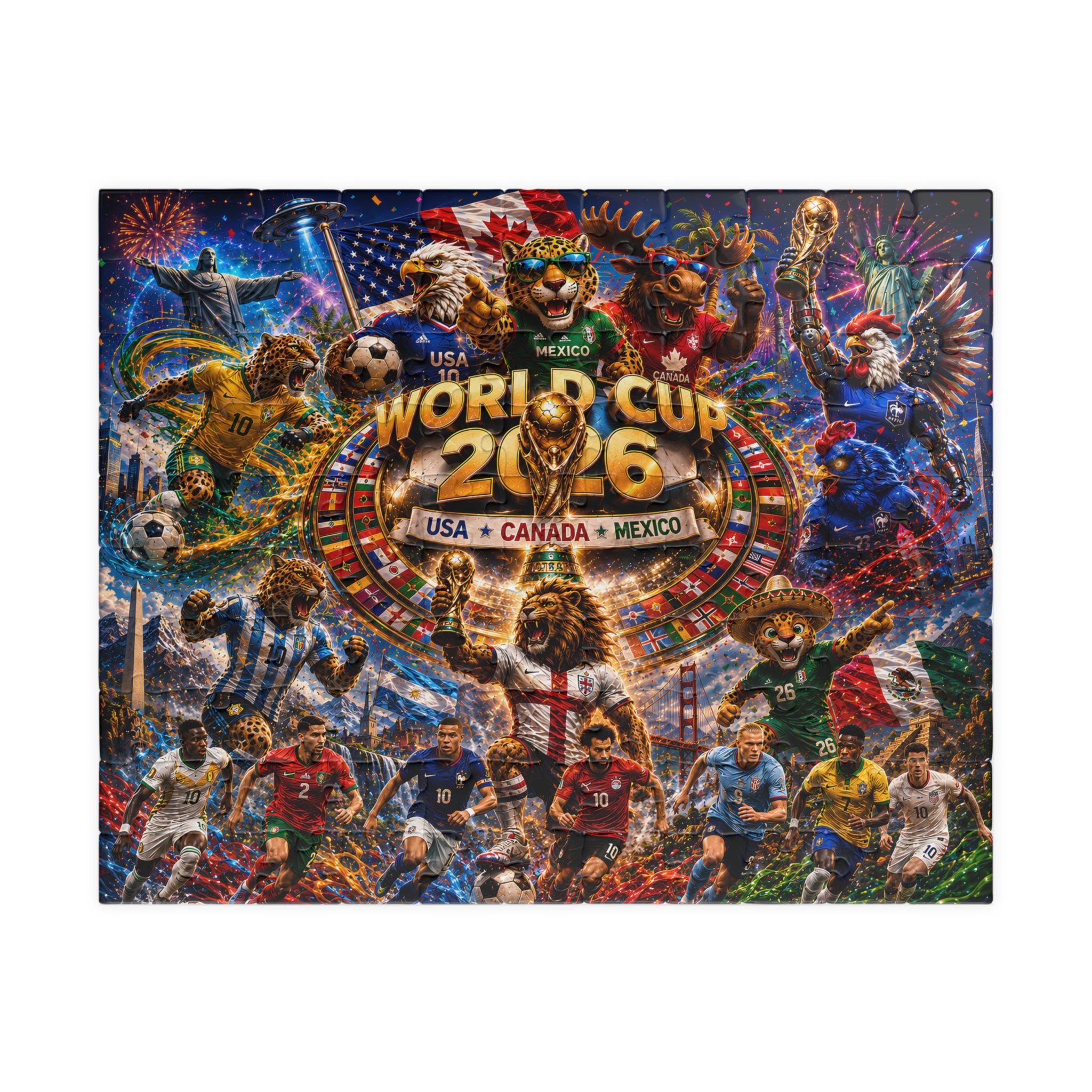 World Cup 2026 Soccer Collage Puzzle – USA Canada Mexico Stadium Celebration (110/252/520/1014 pcs)