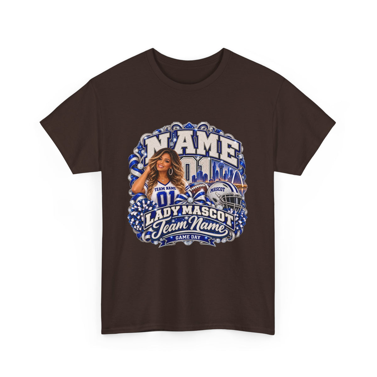 Personalized Football Mom Shirt – Custom Player Name, Number & Team Name – Lady Mascot Game Day Mom Tee – Glitter Effect