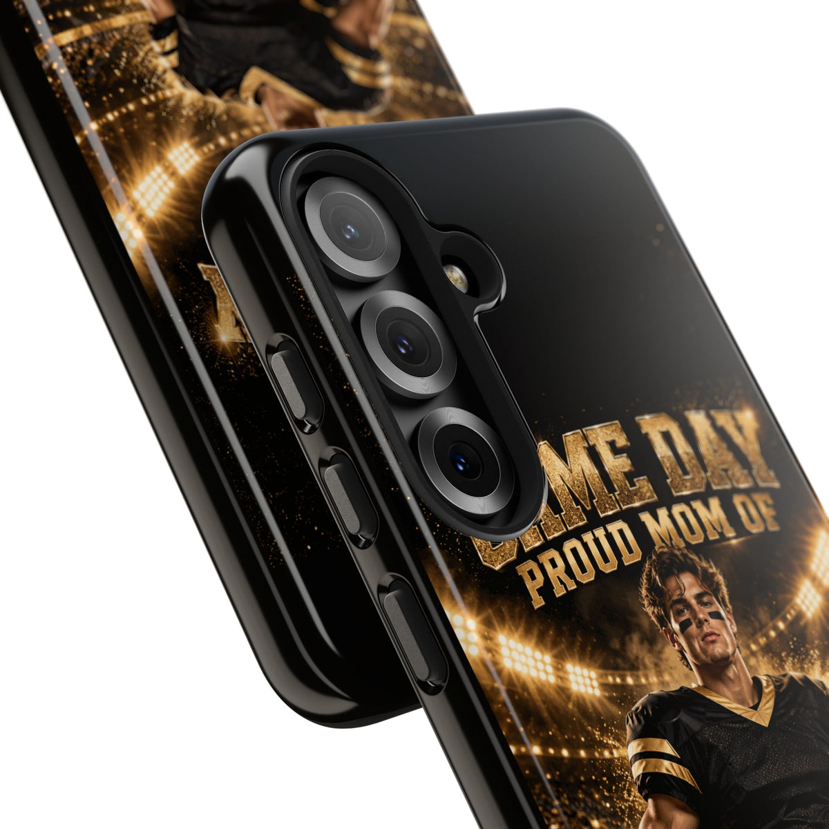 Personalized Game Day Proud Mom Photo Phone Case – Black & Gold