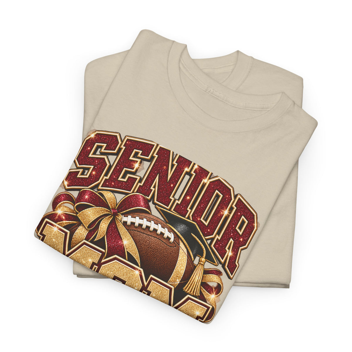 Personalized Senior Mom 2027 Football Shirt – Burgundy Gold Bow, Custom Player Name Number & Team