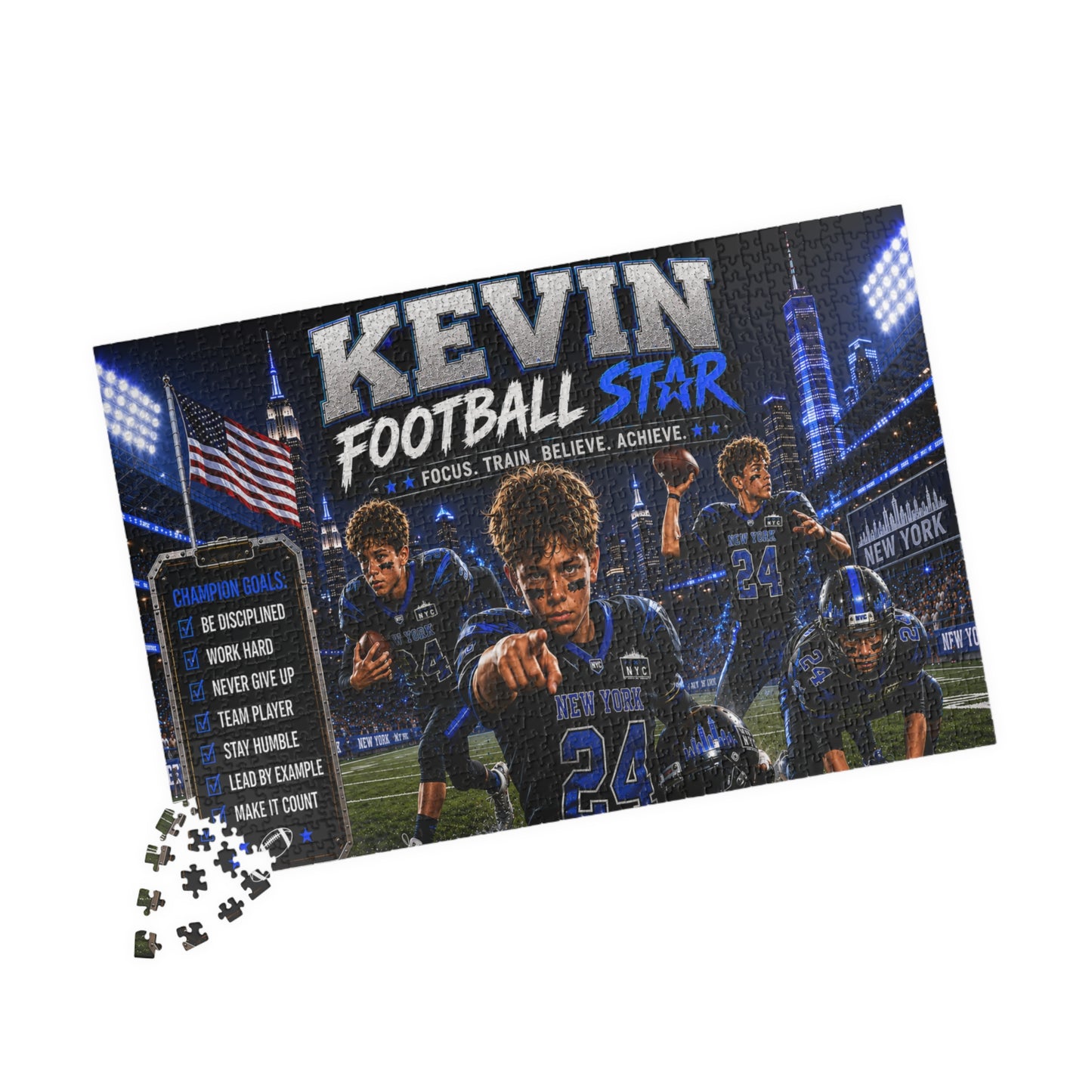 Personalized Football Puzzle for Boys, Custom Name and Number Puzzle, Football Star Gift, Sports Photo Puzzle, Kids Athlete Gift