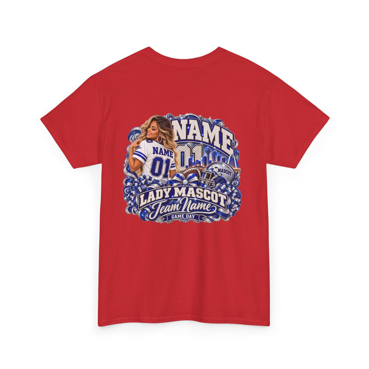 Personalized Football Mom Shirt – Custom Player Name, Number & Team Name – Lady Mascot Game Day Mom Tee – Glitter Effect