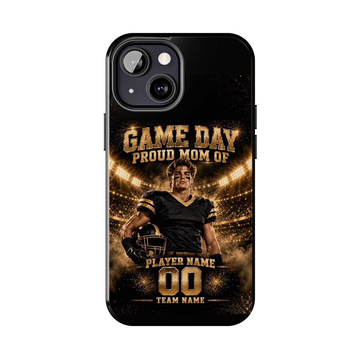Personalized Game Day Proud Mom Photo Phone Case – Black & Gold