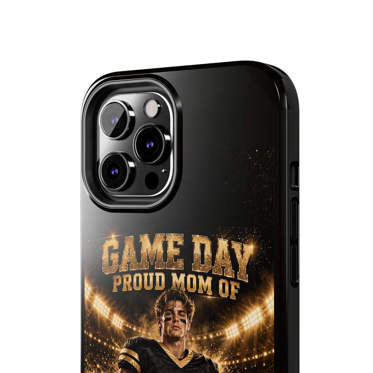 Personalized Game Day Proud Mom Photo Phone Case – Black & Gold