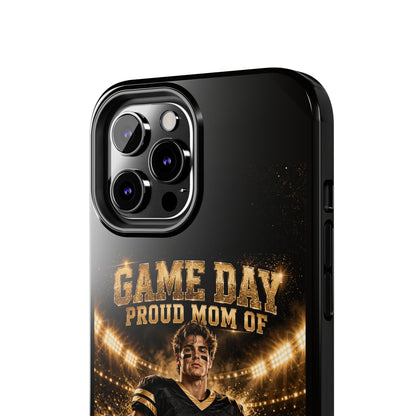 Personalized Game Day Proud Mom Photo Phone Case – Black & Gold