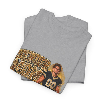 Personalized Senior Mom 2027 Leopard Football Photo Shirt – Gold Glitter Effect, Proud Mom of, Custom Player Name Number & Team