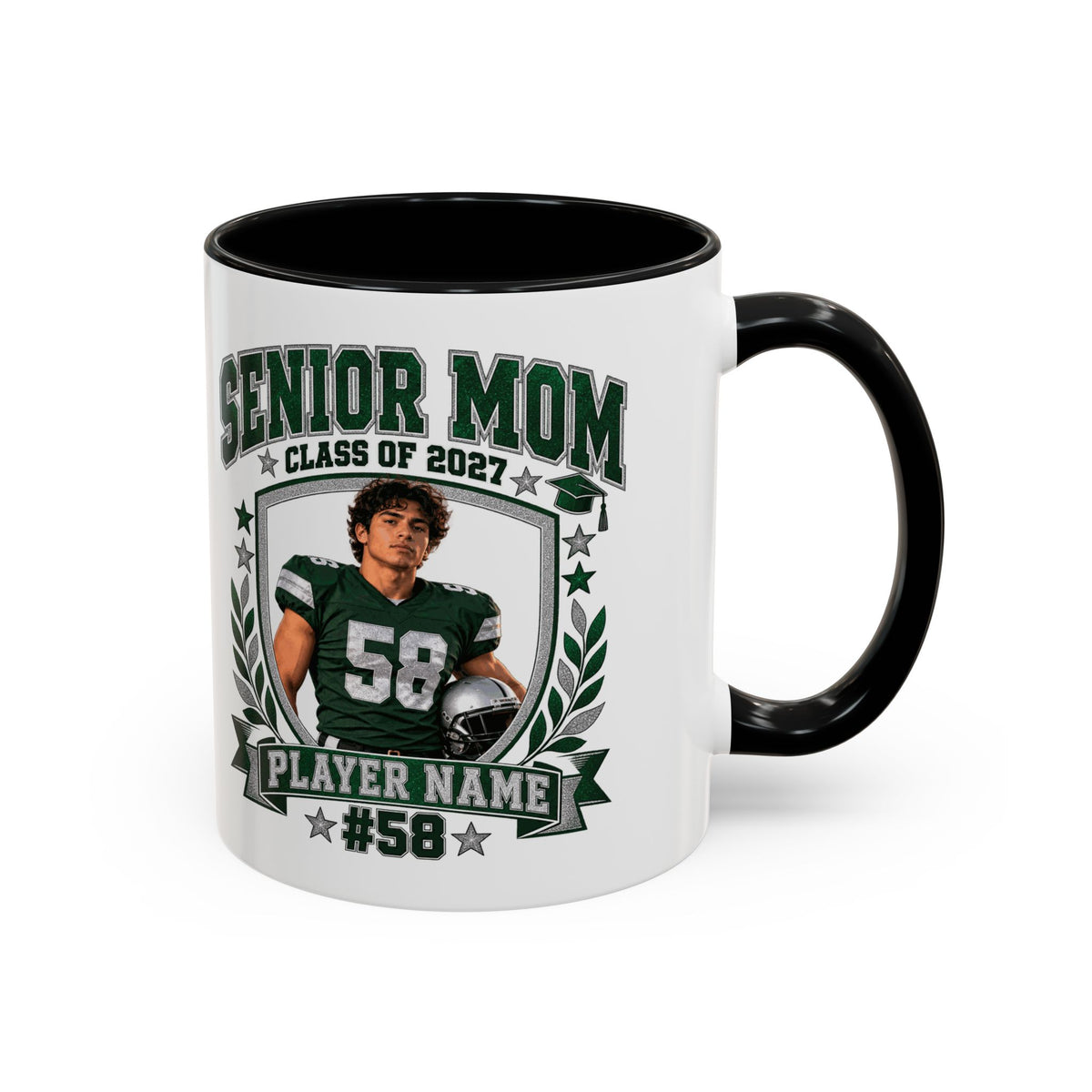 Personalized Senior Mom Class of 2027 Photo Mug – Custom Football Player Name & Number
