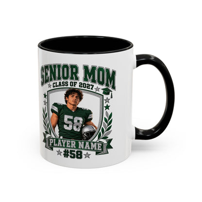 Personalized Senior Mom Class of 2027 Photo Mug – Custom Football Player Name & Number