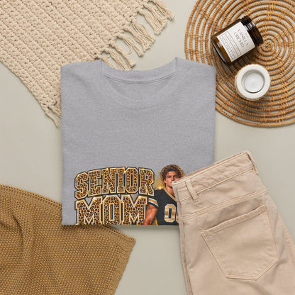 Personalized Senior Mom 2027 Leopard Football Photo Shirt – Gold Glitter Effect, Proud Mom of, Custom Player Name Number & Team