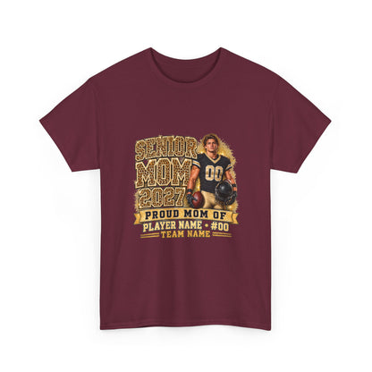 Personalized Senior Mom 2027 Leopard Football Photo Shirt – Gold Glitter Effect, Proud Mom of, Custom Player Name Number & Team