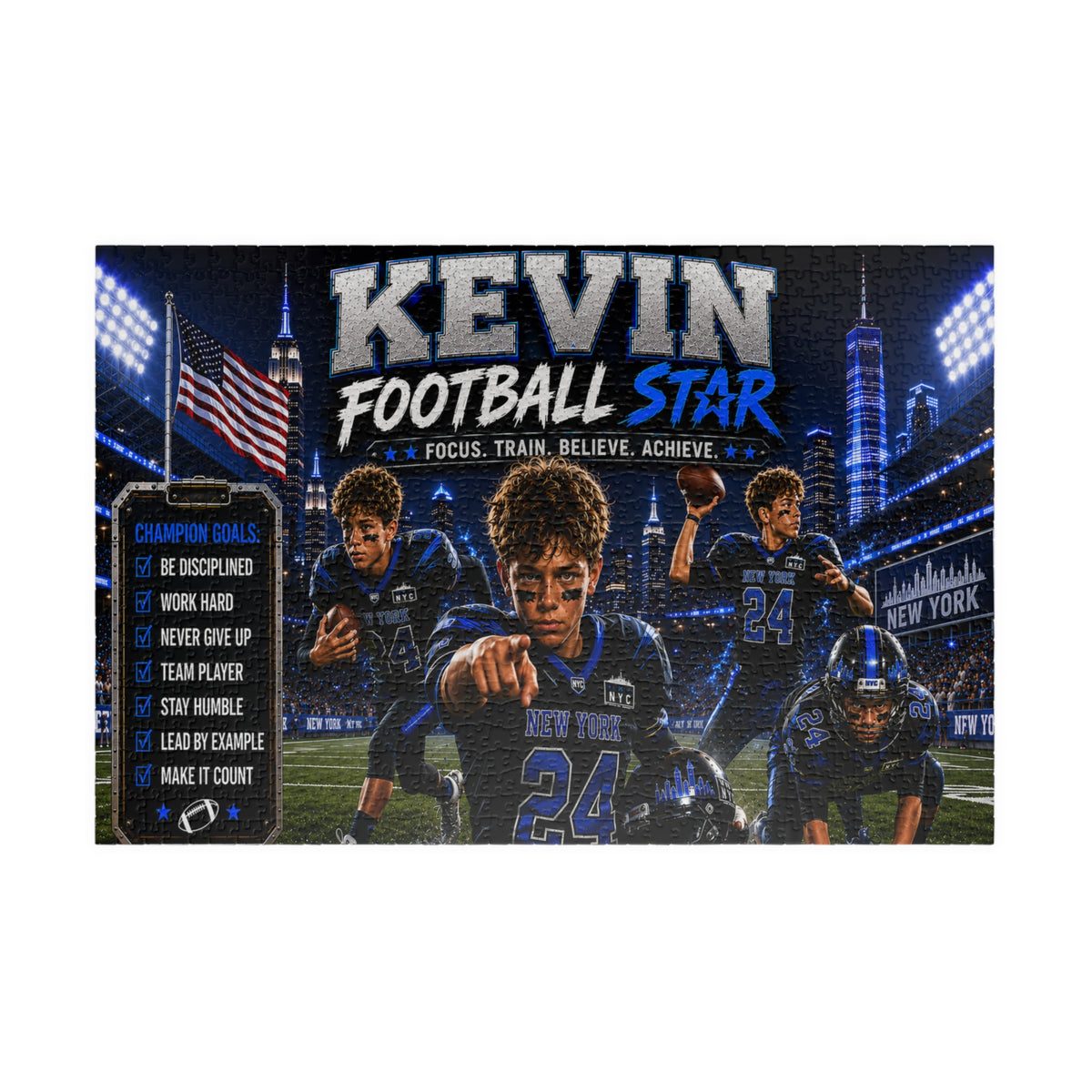 Personalized Football Puzzle for Boys, Custom Name and Number Puzzle, Football Star Gift, Sports Photo Puzzle, Kids Athlete Gift