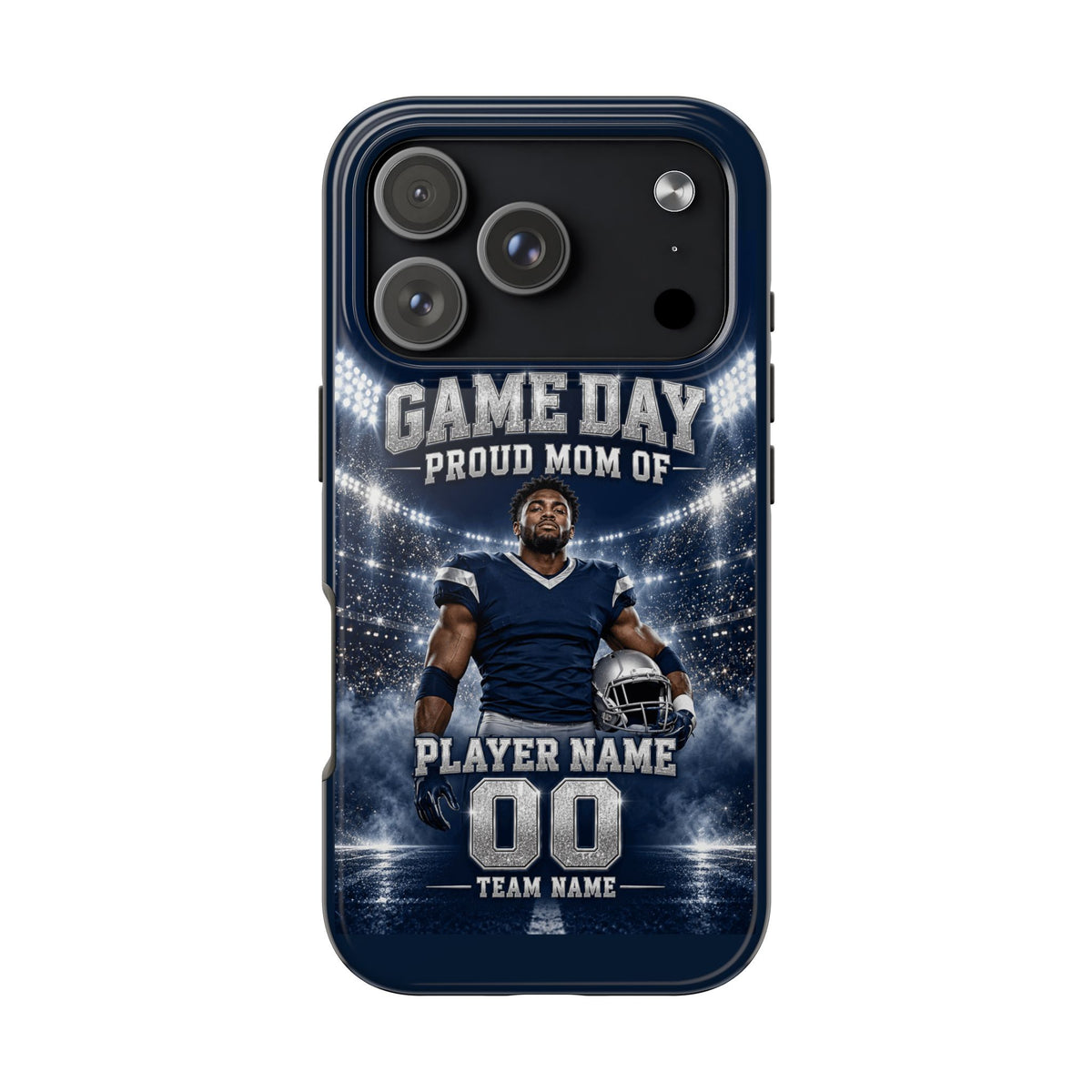 Personalized Game Day Proud Mom Photo Phone Case – Navy & Silver