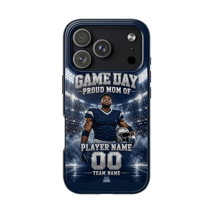 Personalized Game Day Proud Mom Photo Phone Case – Navy & Silver