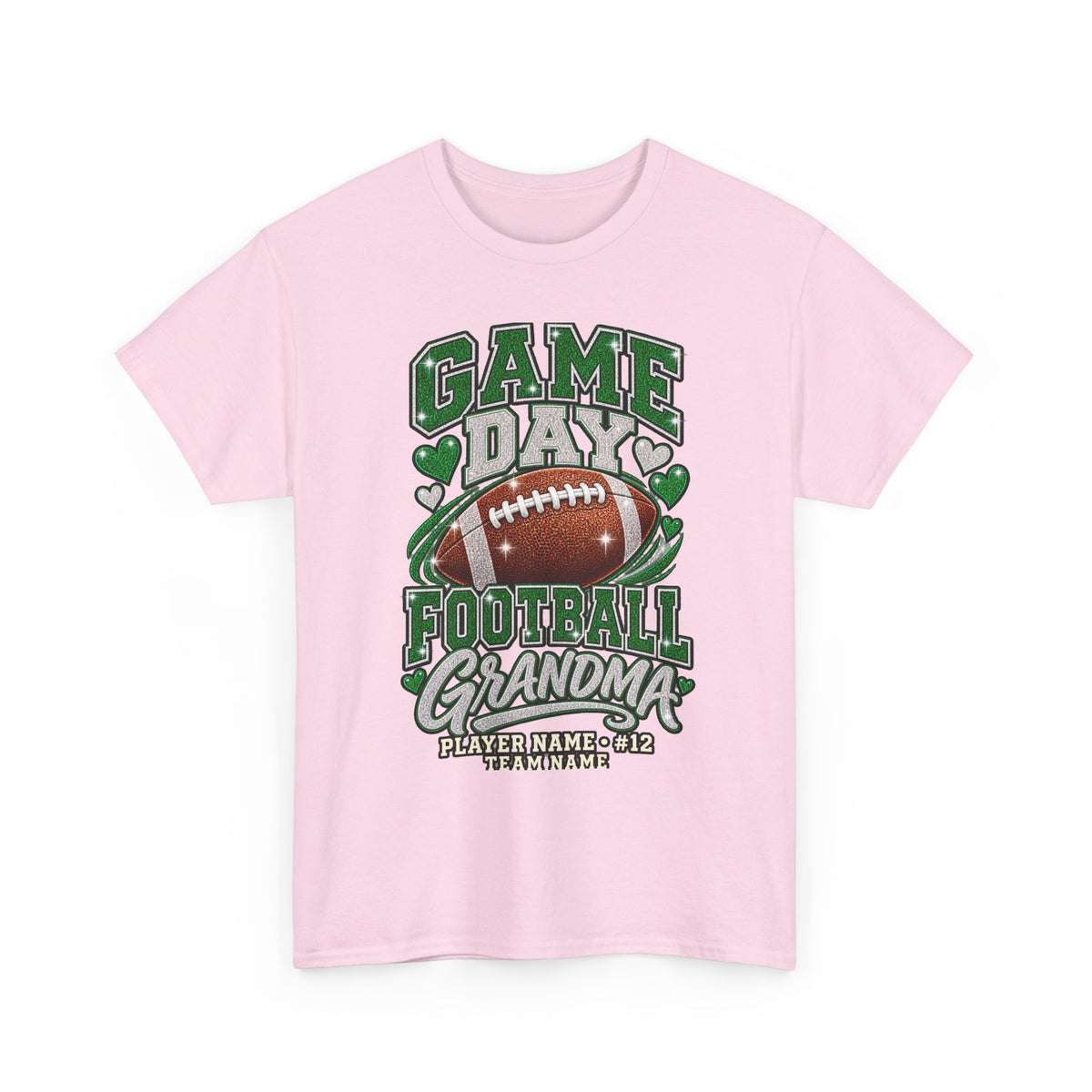 Personalized Game Day Football Grandma Shirt — Emerald Silver