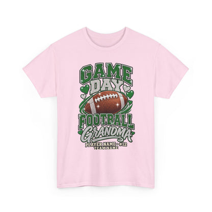 Personalized Game Day Football Grandma Shirt — Emerald Silver