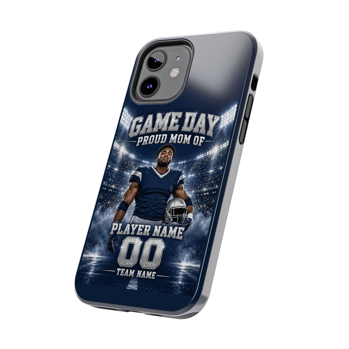 Personalized Game Day Proud Mom Photo Phone Case – Navy & Silver