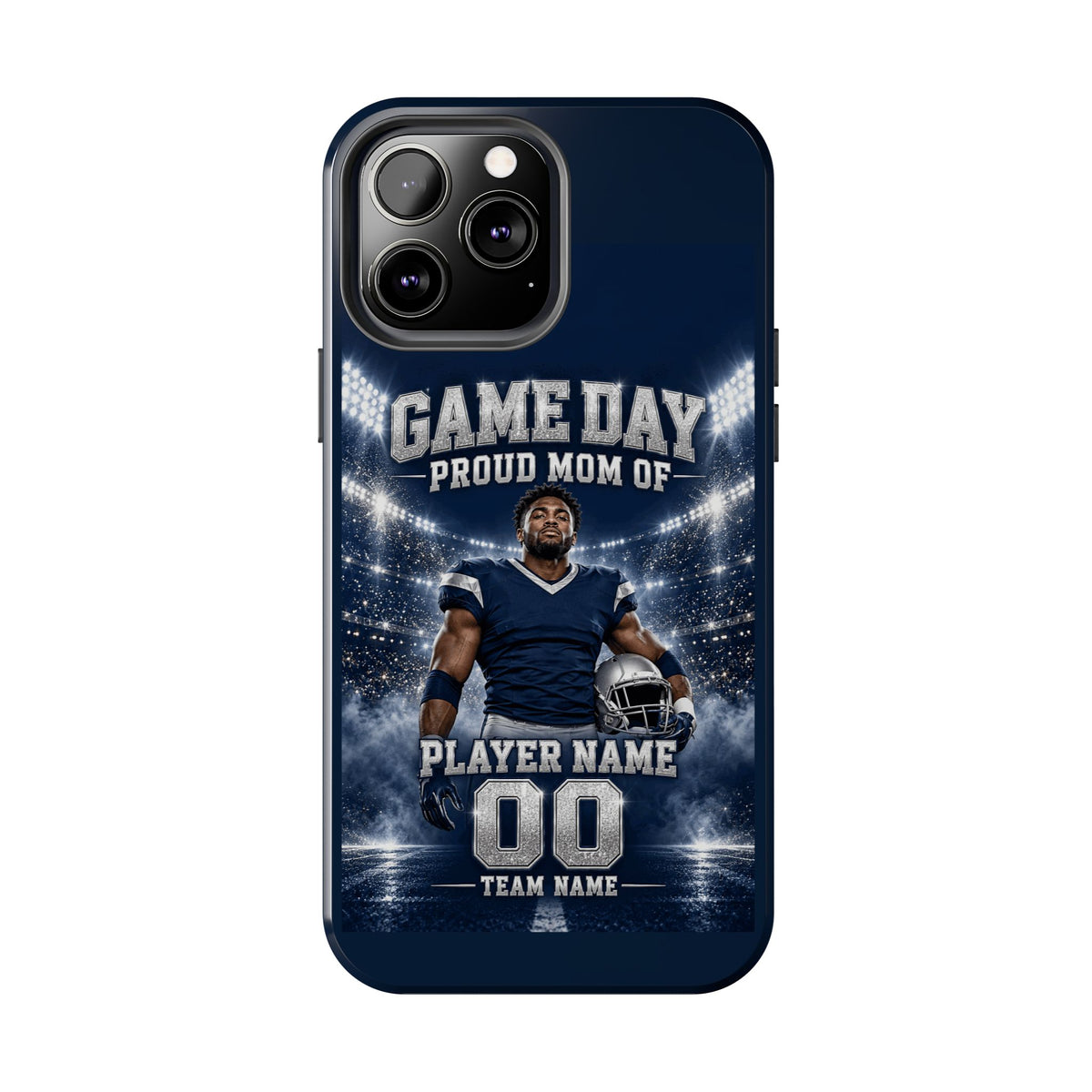 Personalized Game Day Proud Mom Photo Phone Case – Navy & Silver