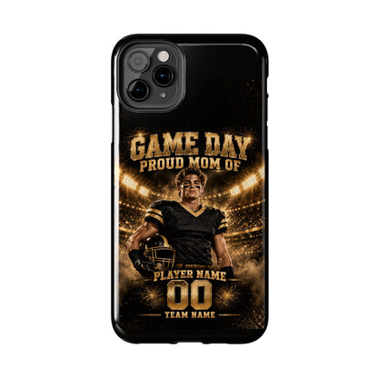 Personalized Game Day Proud Mom Photo Phone Case – Black & Gold