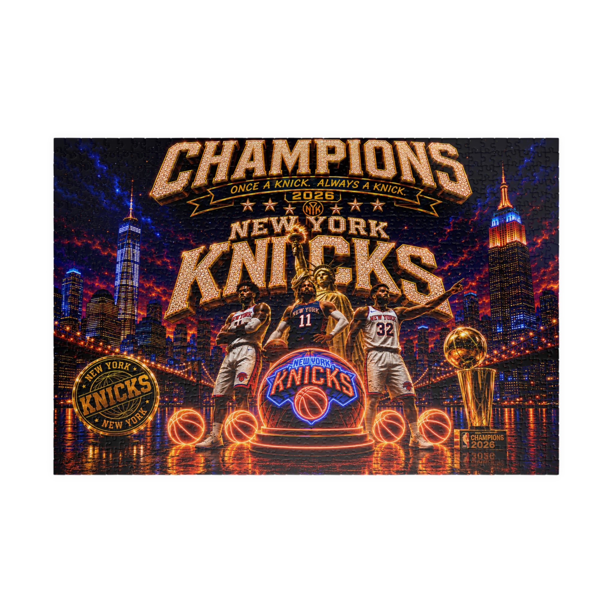New York Knicks Champions 2026 Basketball Puzzle — 110/252/520/1014-Piece Fan Jigsaw