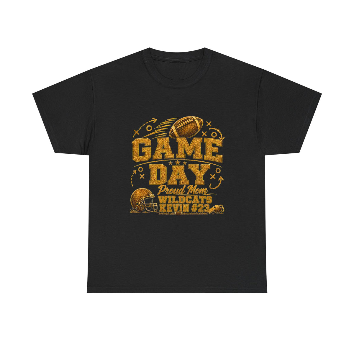 Personalized Game Day Mom Shirt, Custom Football Mom Tee, Player Name Number Team, Proud Mom Shirt, Gold Glitter Effect