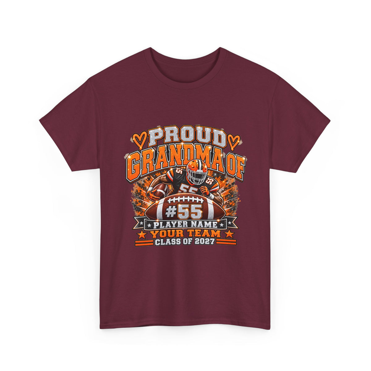 Personalized Football Grandma Shirt  Custom Player Photo, Name & Number, Glitter Effect Proud Grandma Game Day Tee
