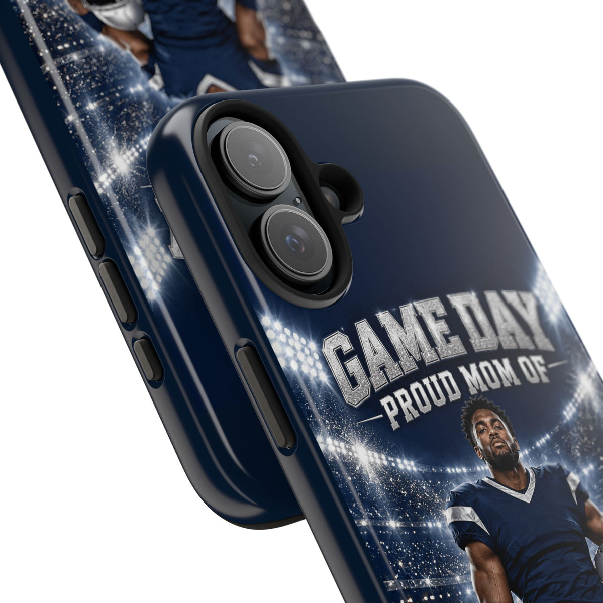 Personalized Game Day Proud Mom Photo Phone Case – Navy & Silver