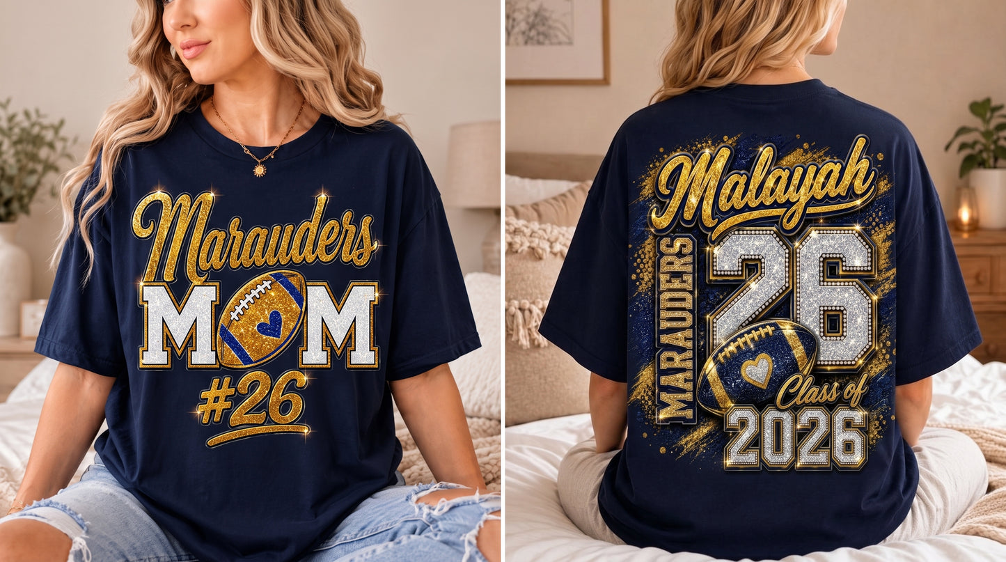Personalized Football Mom Shirt, Custom Player Name Number, Game Day Mom Tee, Senior Football Mom, Glitter Effect Front Back