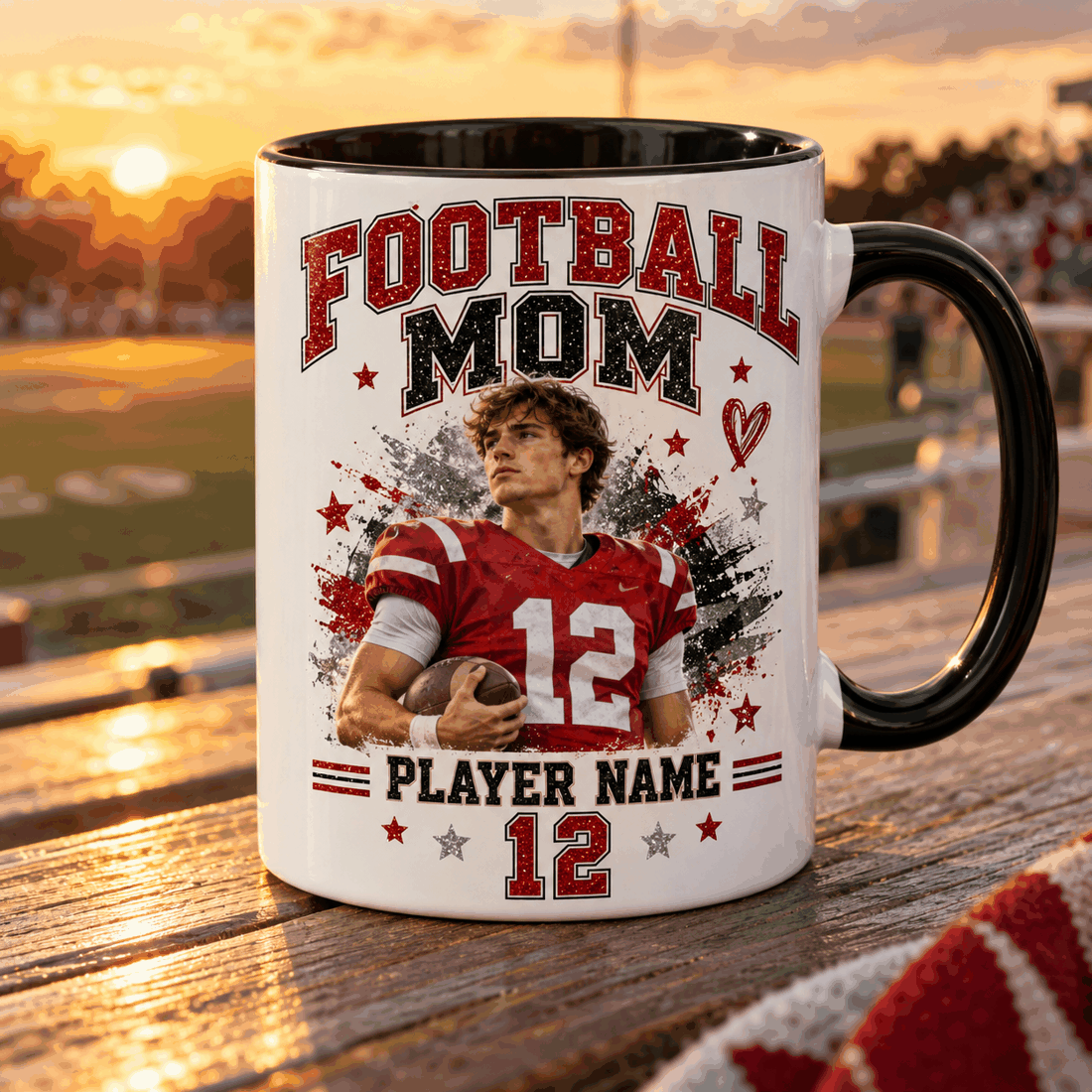 Football Mom personalized photo mug – lifestyle preview