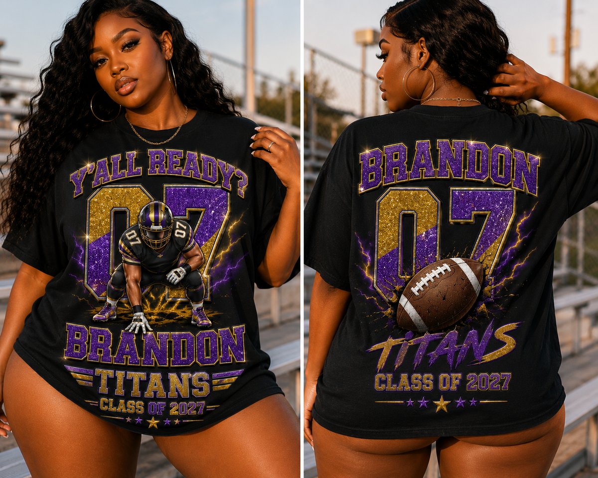 Personalized Football Mom Shirt, Custom Player Name Number Tee, Senior 2027 Mom Shirt, Lineman Game Day Shirt, Glitter Effect