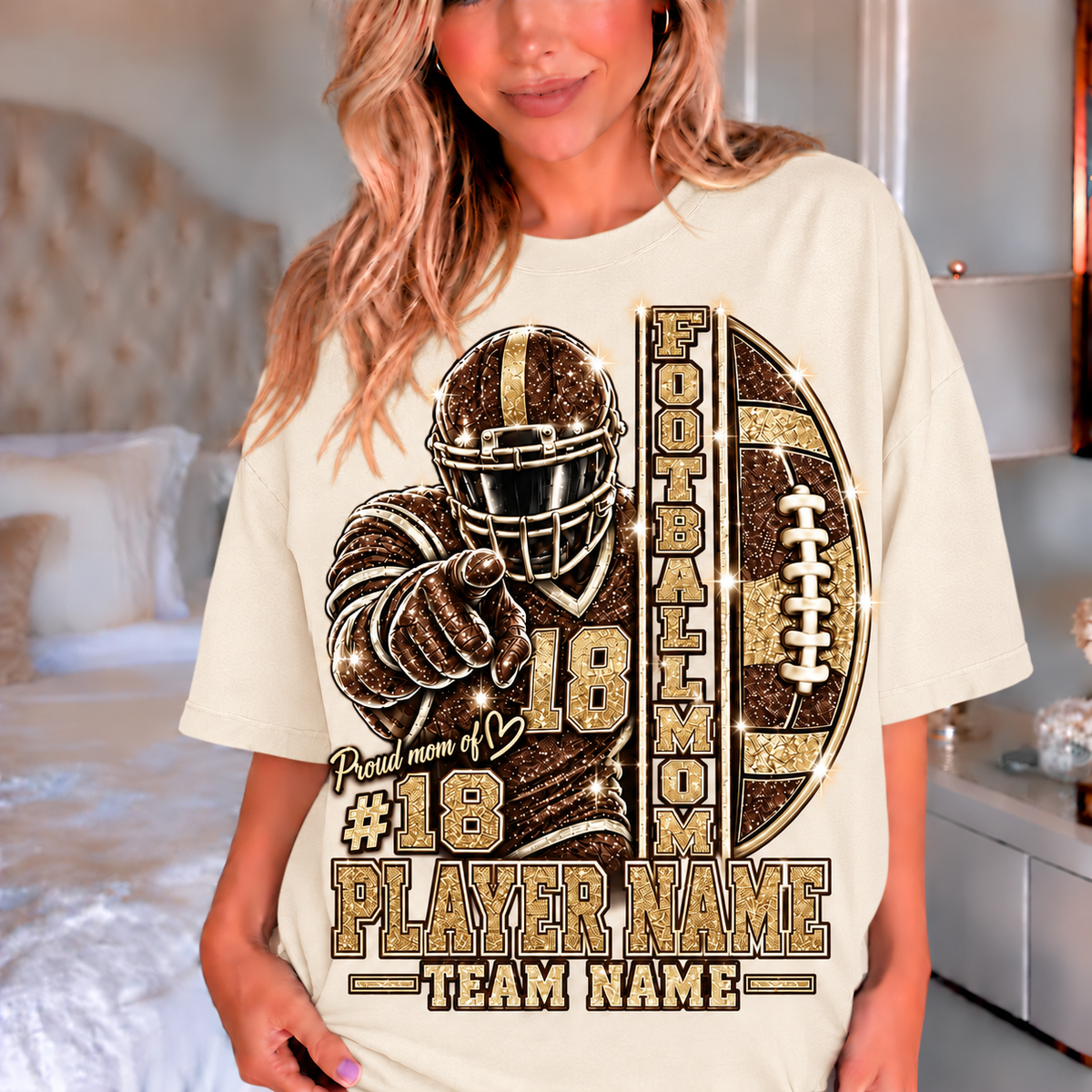 Personalized Football Mom Shirt — Player Name & Team Name, Printed Glitter
