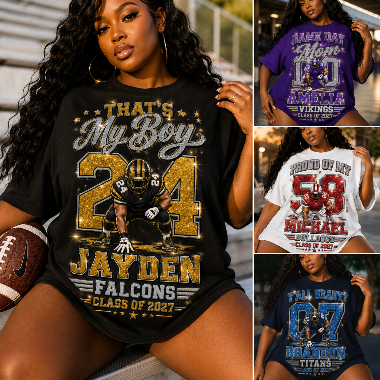 Personalized Football Mom Shirt, Custom Player Name Number Tee, Senior 2027 Mom Shirt, Lineman Game Day Shirt, Glitter Effect