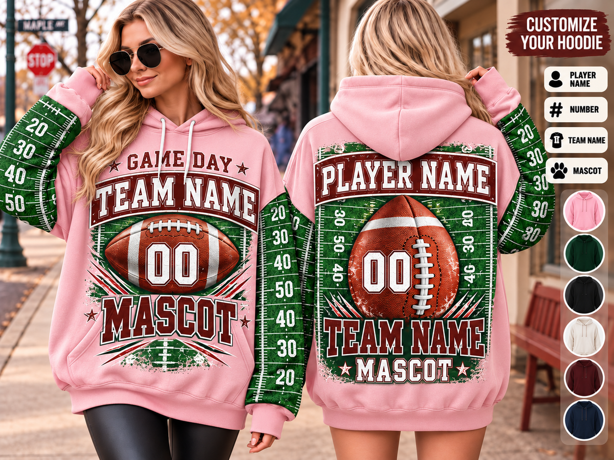 Game Day Football Hoodie Tee — Custom Team Name & Mascot (Number 00)