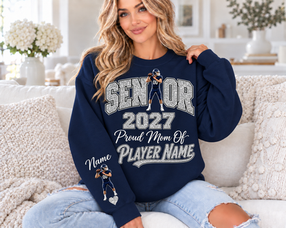 Concept mockup: Navy sweatshirt with silver printed glitter. Navy is not yet in available color selector.