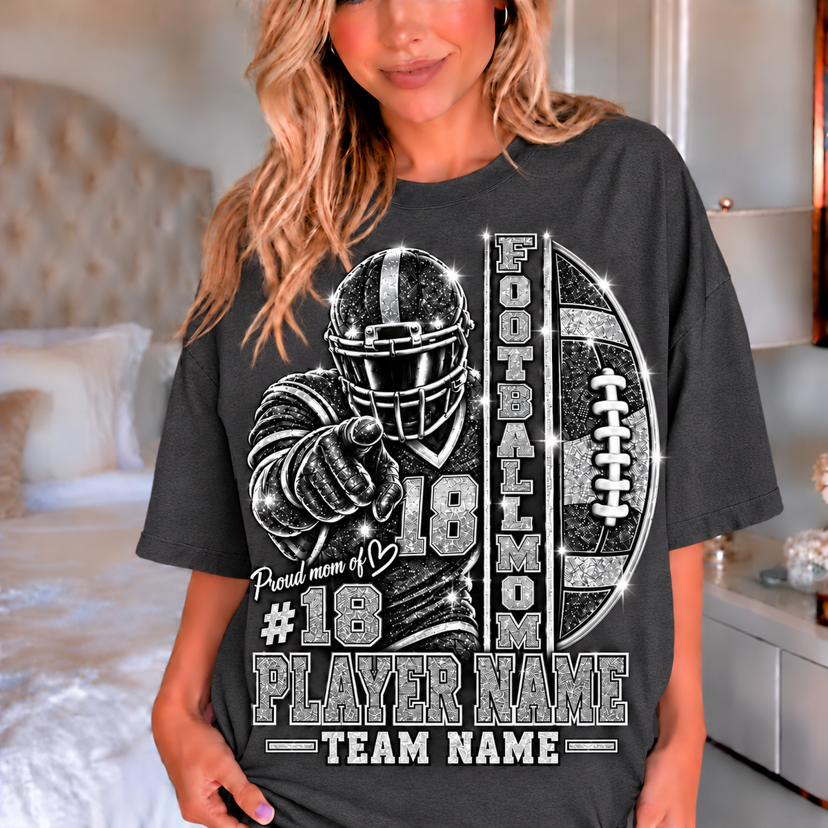 Charcoal — personalized Football Mom printed glitter