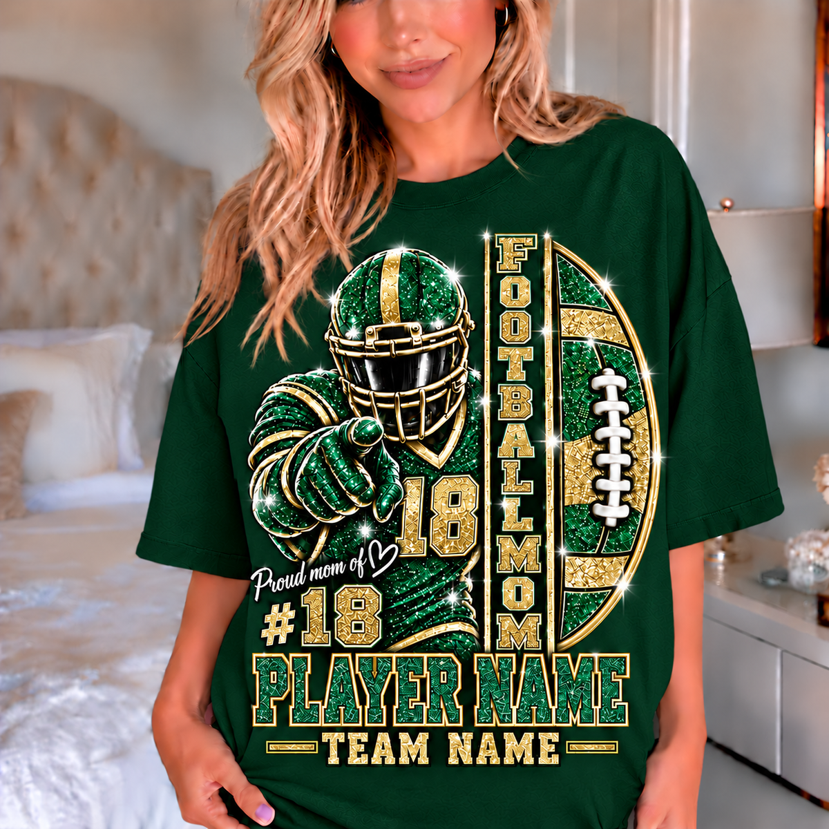 Forest Green — personalized Football Mom printed glitter