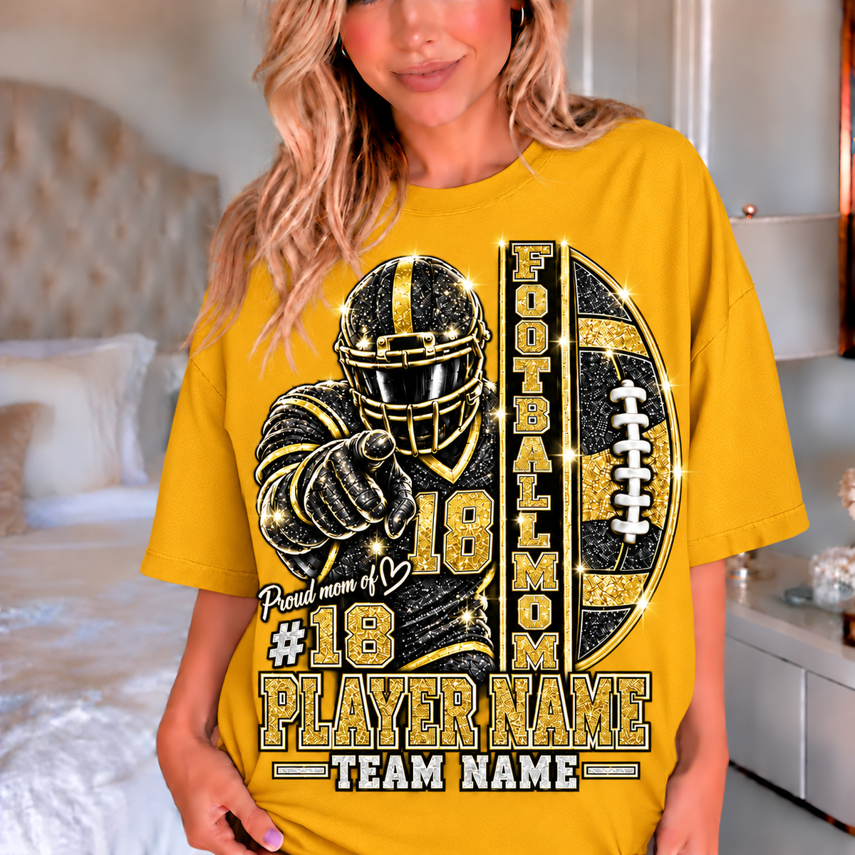 Gold — personalized Football Mom printed glitter