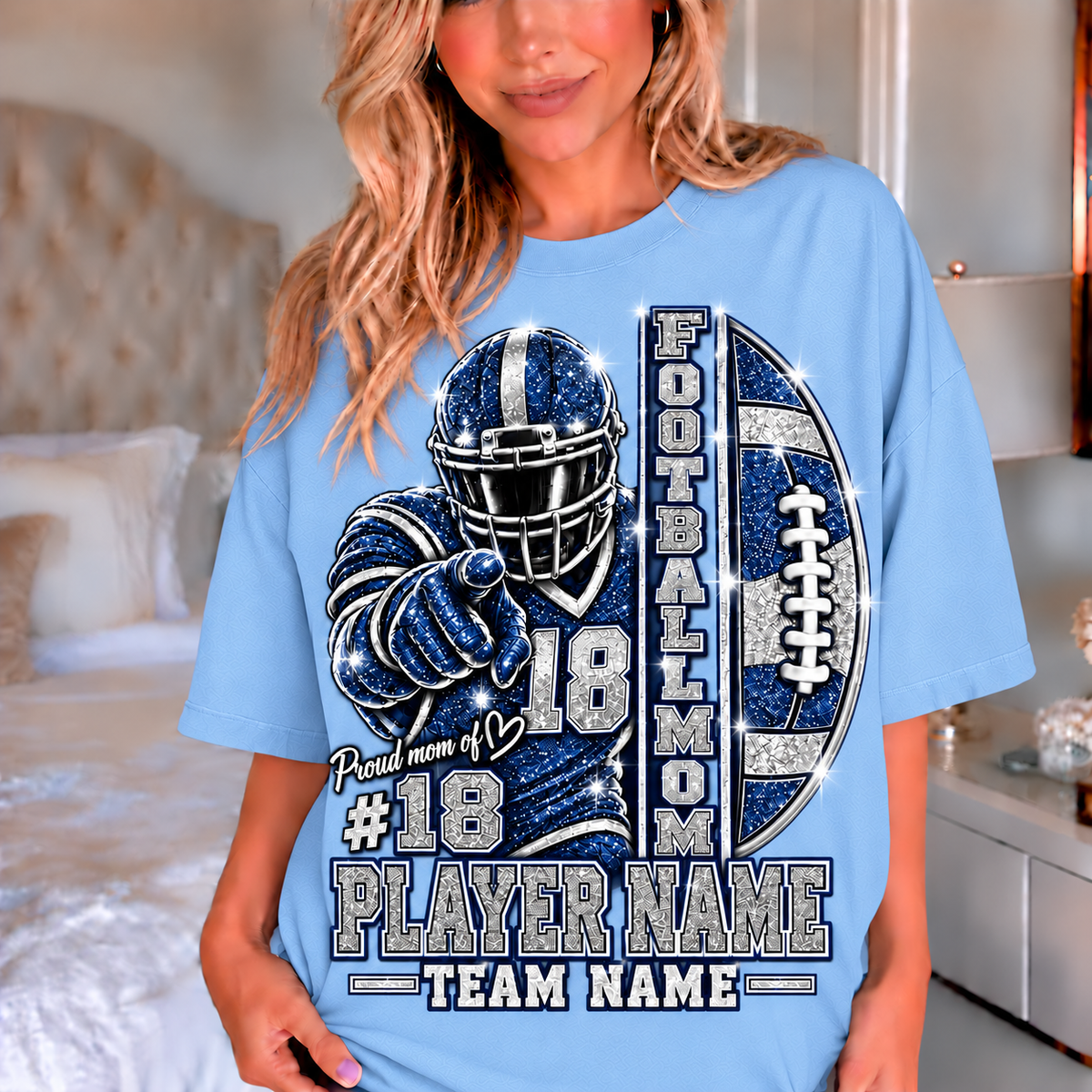Light Blue — personalized Football Mom printed glitter