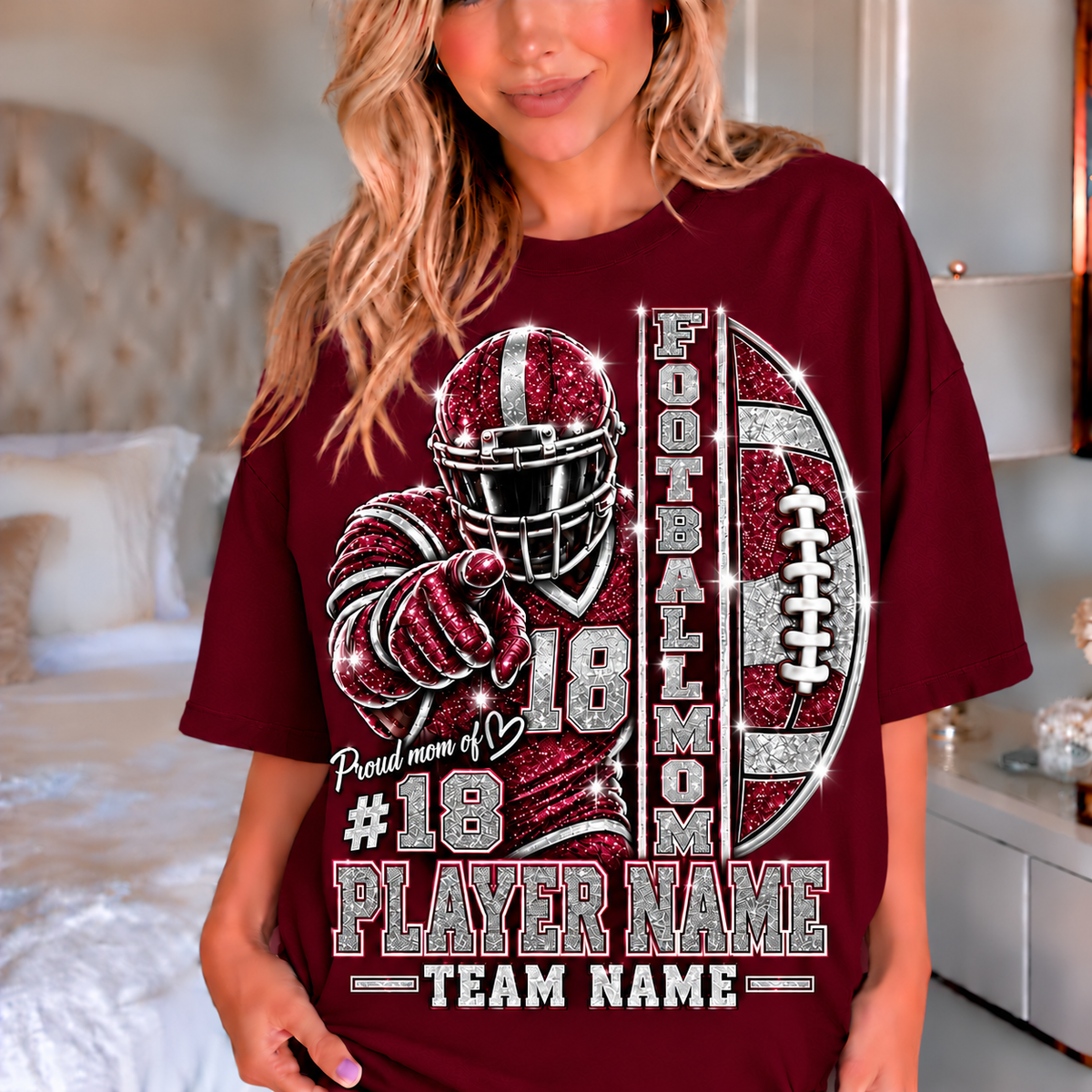 Maroon — personalized Football Mom printed glitter