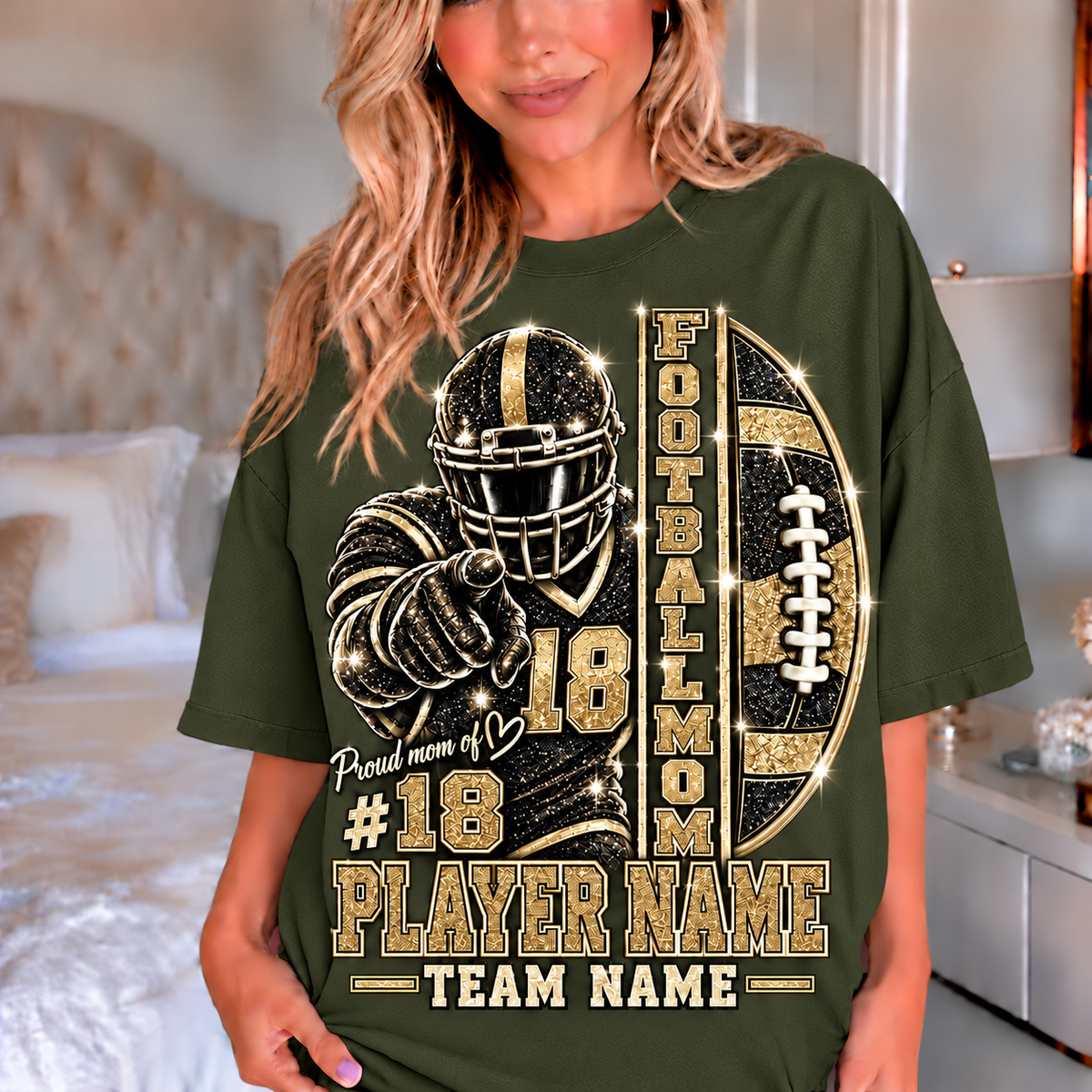 Military Green — personalized Football Mom printed glitter