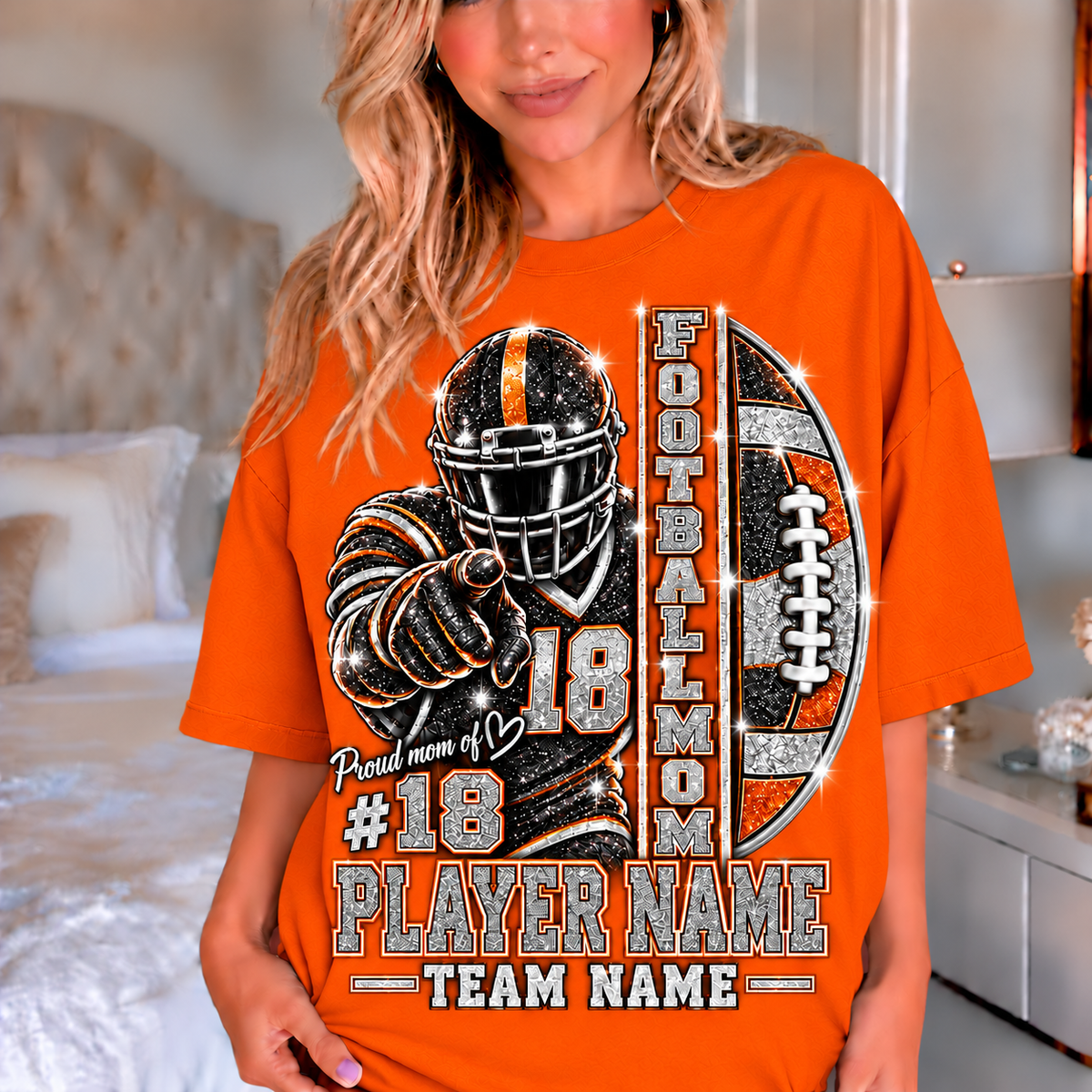 Orange — personalized Football Mom printed glitter