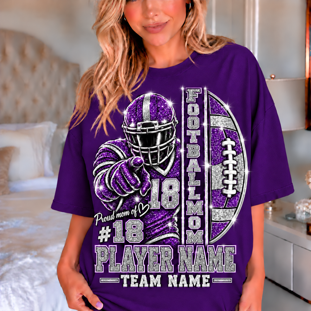 Purple — personalized Football Mom printed glitter